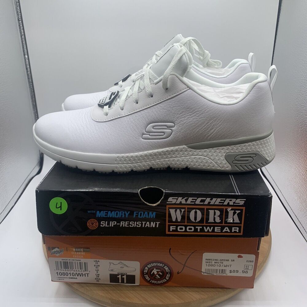 Skechers Work Relaxed Fit Womens Size 11 Shoes White Marsing Sneakers 108010